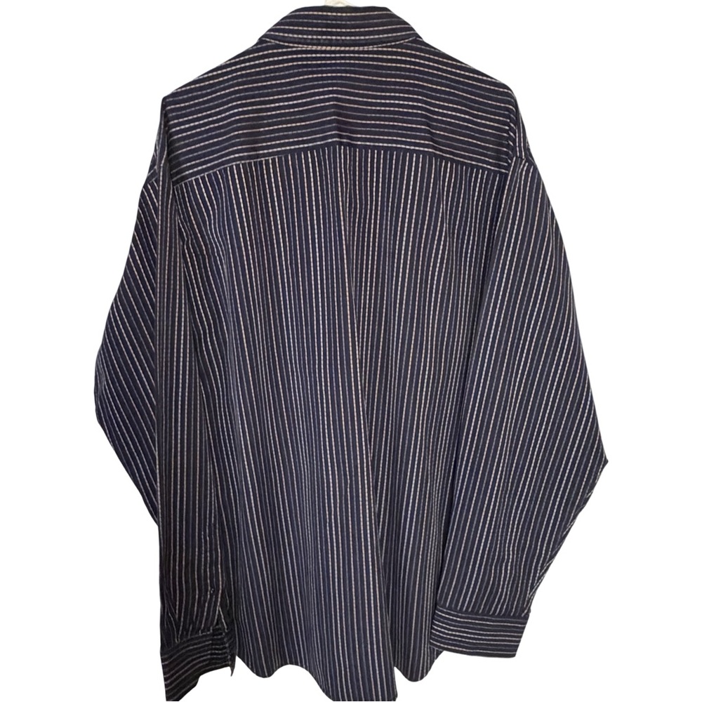Bugatchi Uomo Men's Blue Cotton Striped Long Sleeve Shirt French Cuffs - Picture 7 of 8